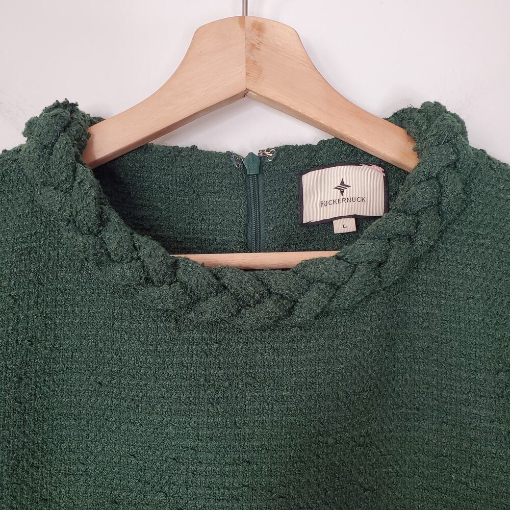 Tuckernuck Jackie Dress Hunter Green Tweed A-Line Shift Mini Braided Size Large - Picture 5 of 10